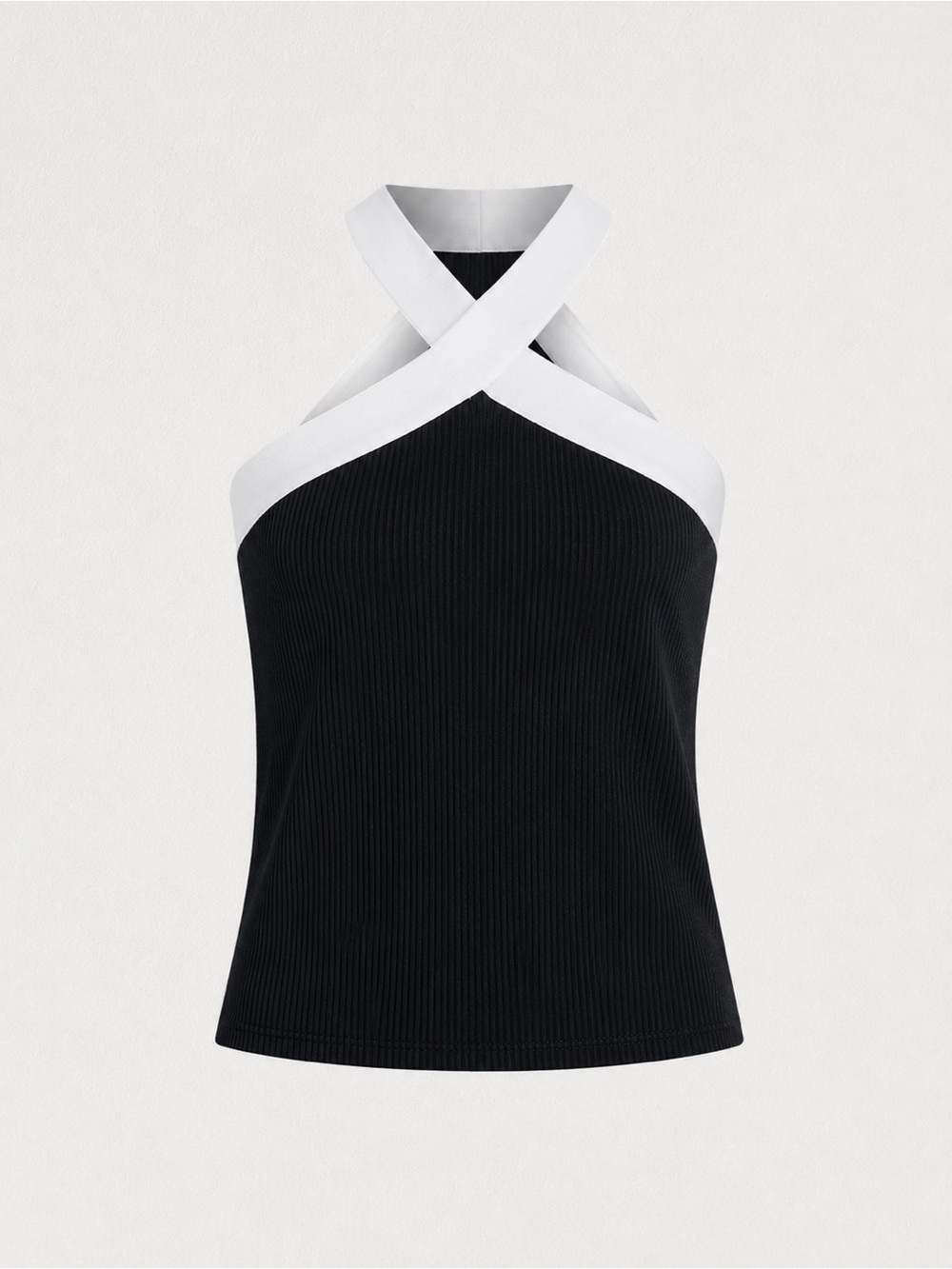 Bailey/44 Black White Crisscross Halter Neck Ribbed Knit Top Size M
